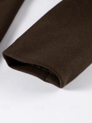 Fashion Regular Fit Plain Turndown Long Sleeve Long Coat - Image 6