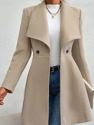 Fashion Regular Fit Plain Turndown Long Sleeve Long Coat - Image 7