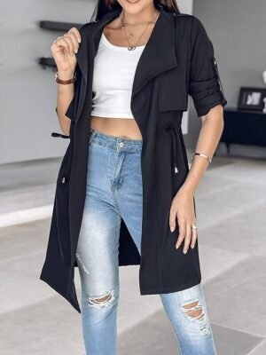Fashion Regular Fit Plain Turndown Long Sleeve Jacket - Image 8