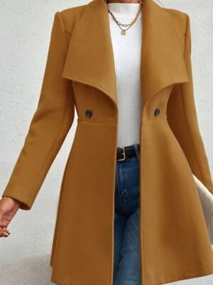 Fashion Regular Fit Plain Turndown Long Sleeve Long Coat - Image 9