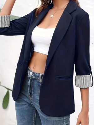 Fashion Regular Fit Plain Turndown Long Sleeve Blazer - Image 9
