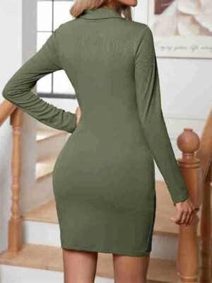 Fashion Regular Fit Plain V Neck Long Sleeve Mini Dress - Image 10