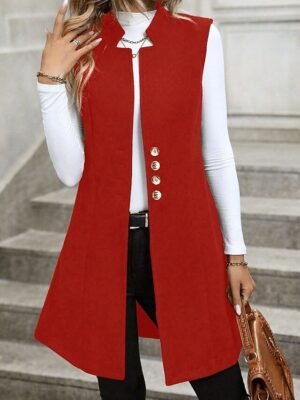 Fashion Regular Fit Plain V Neck Sleeveless Long Vest - Image 10