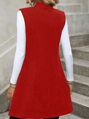 Fashion Regular Fit Plain V Neck Sleeveless Long Vest - Image 12