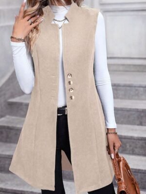 Fashion Regular Fit Plain V Neck Sleeveless Long Vest - Image 6