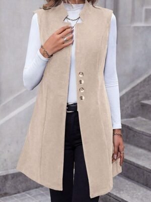 Fashion Regular Fit Plain V Neck Sleeveless Long Vest - Image 7
