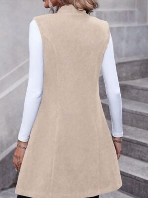 Fashion Regular Fit Plain V Neck Sleeveless Long Vest - Image 8