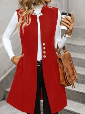 Fashion Regular Fit Plain V Neck Sleeveless Long Vest - Image 9