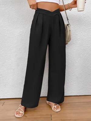 Fashion Regular Fit Plain Wide Leg Trousers - Image 1