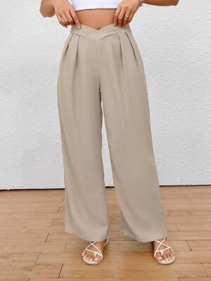 Fashion Regular Fit Plain Wide Leg Trousers - Image 11