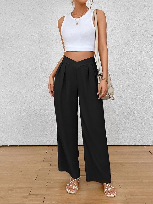 Fashion Regular Fit Plain Wide Leg Trousers - Image 2