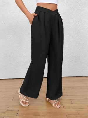 Fashion Regular Fit Plain Wide Leg Trousers - Image 4