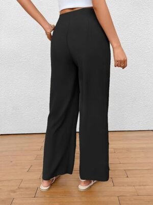 Fashion Regular Fit Plain Wide Leg Trousers - Image 5