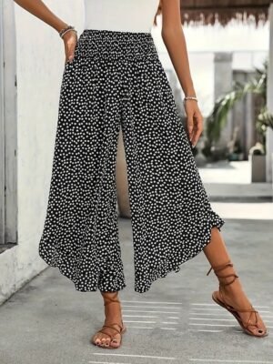 Fashion Regular Fit Polka Dot High Waist Full Length Chinos - Image 1