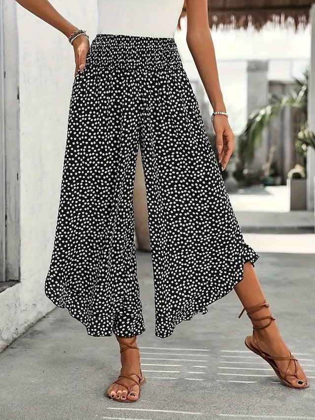 Fashion Regular Fit Polka Dot High Waist Full Length Chinos - Image 1