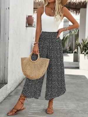 Fashion Regular Fit Polka Dot High Waist Full Length Chinos - Image 2