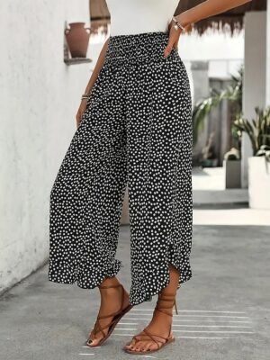 Fashion Regular Fit Polka Dot High Waist Full Length Chinos - Image 3
