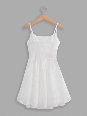 Fashion Regular Fit Pure Colour Spaghetti Strap Sleeveless Mini Dress - Image 4