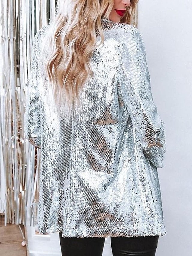 Fashion Regular Fit Sequin Long Sleeve Coat - Image 2