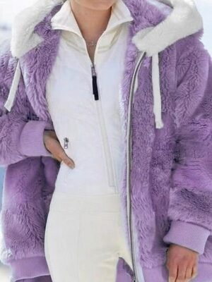 Fashion Regular Fit Solid Colour Hooded Long Sleeve Winter Coat - Image 5