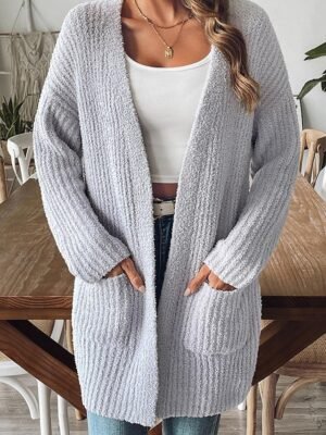 Fashion Regular Fit Solid Colour Open Front Long Sleeve Long Cardigan - Image 11