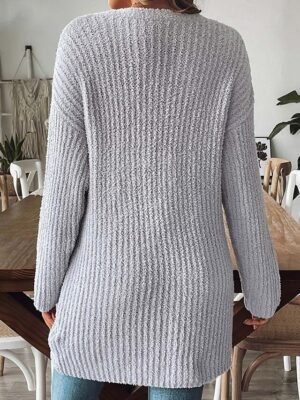 Fashion Regular Fit Solid Colour Open Front Long Sleeve Long Cardigan - Image 13