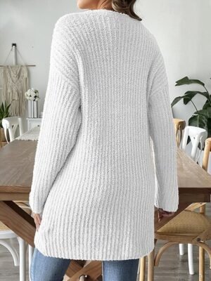 Fashion Regular Fit Solid Colour Open Front Long Sleeve Long Cardigan - Image 9