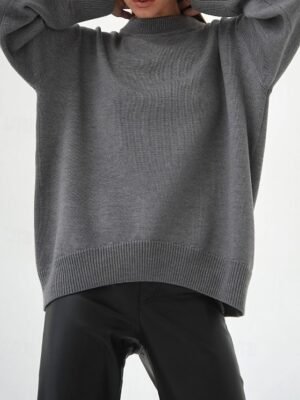 Fashion Regular Fit Solid Crew Neck Long Sleeve Knit Top - Image 1