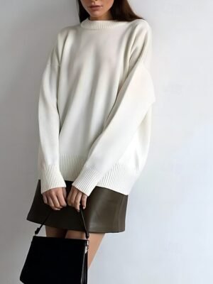 Fashion Regular Fit Solid Crew Neck Long Sleeve Knit Top - Image 10