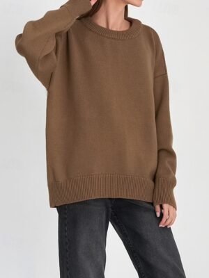 Fashion Regular Fit Solid Crew Neck Long Sleeve Knit Top - Image 13