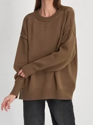Fashion Regular Fit Solid Crew Neck Long Sleeve Knit Top - Image 14