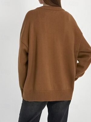 Fashion Regular Fit Solid Crew Neck Long Sleeve Knit Top - Image 16