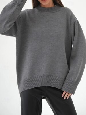 Fashion Regular Fit Solid Crew Neck Long Sleeve Knit Top - Image 4