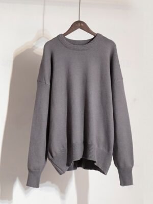 Fashion Regular Fit Solid Crew Neck Long Sleeve Knit Top - Image 6