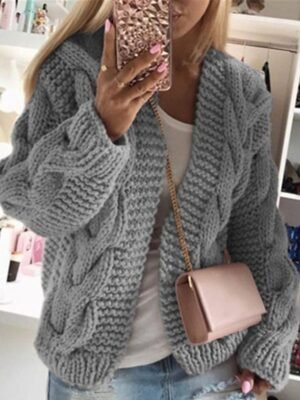 Fashion Regular Fit Solid Hooded Long Sleeve Crop Sweater Cardigan - Image 1