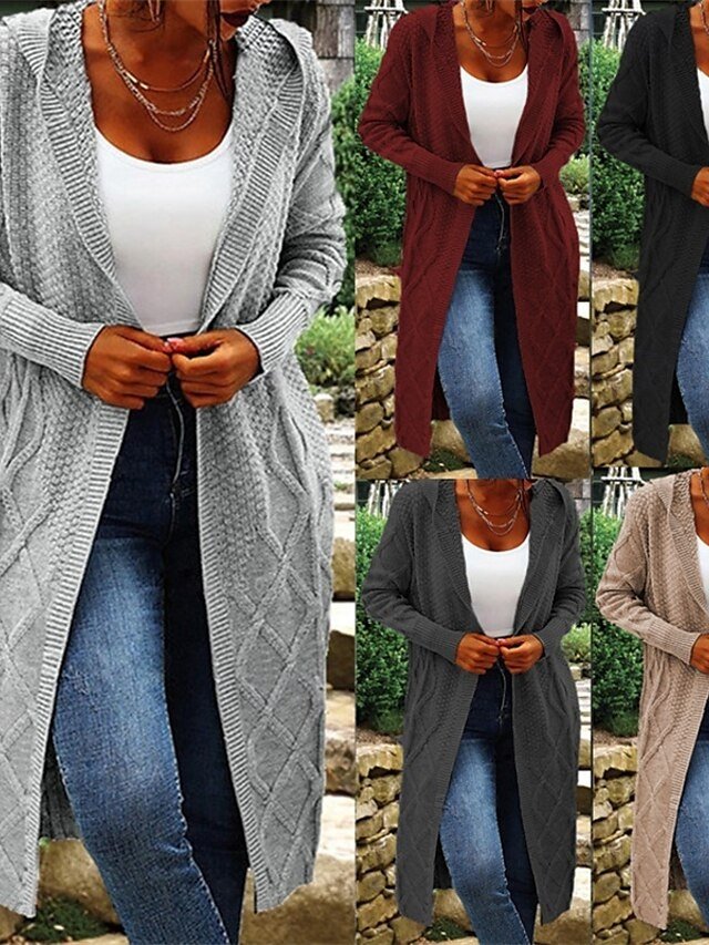 Fashion Regular Fit Solid Hooded Long Sleeve Long Cardigan - Image 1