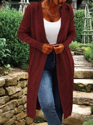Fashion Regular Fit Solid Hooded Long Sleeve Long Cardigan - Image 2