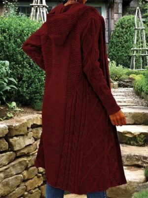 Fashion Regular Fit Solid Hooded Long Sleeve Long Cardigan - Image 3