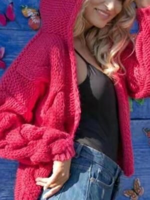 Fashion Regular Fit Solid Hooded Long Sleeve Crop Sweater Cardigan - Image 4