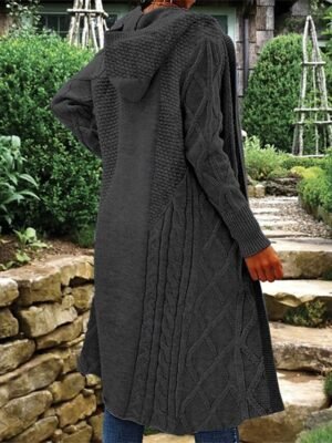 Fashion Regular Fit Solid Hooded Long Sleeve Long Cardigan - Image 5