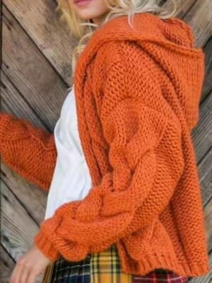 Fashion Regular Fit Solid Hooded Long Sleeve Crop Sweater Cardigan - Image 6