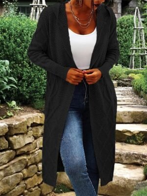 Fashion Regular Fit Solid Hooded Long Sleeve Long Cardigan - Image 6