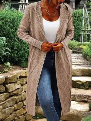 Fashion Regular Fit Solid Hooded Long Sleeve Long Cardigan - Image 8