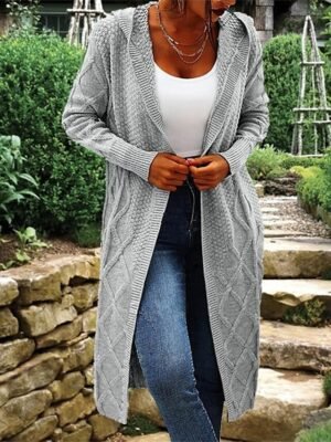 Fashion Regular Fit Solid Hooded Long Sleeve Long Cardigan - Image 9
