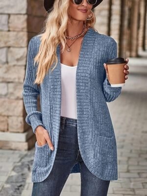 Fashion Regular Fit Solid Long Sleeve Knitting Jacket - Image 2
