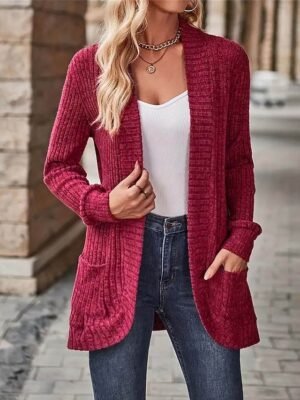 Fashion Regular Fit Solid Long Sleeve Knitting Jacket - Image 4