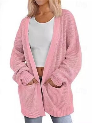 Fashion Regular Fit Solid Open Front Long Sleeve Long Cardigan - Image 1