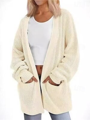 Fashion Regular Fit Solid Open Front Long Sleeve Long Cardigan - Image 3