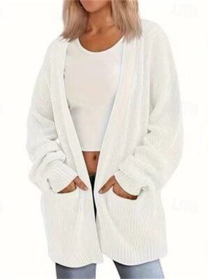 Fashion Regular Fit Solid Open Front Long Sleeve Long Cardigan - Image 4