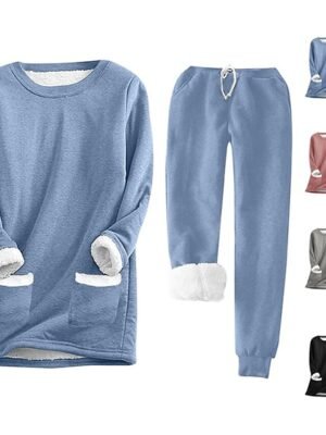 Fashion Regular Fit Solid Round Neck Long Sleeve 2 Piece Set - Image 1